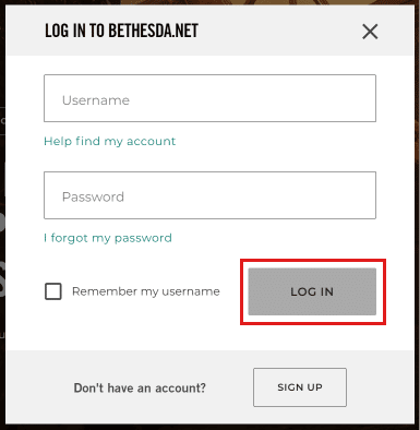 Digite seu nome de usuário e senha e clique em LOG IN.