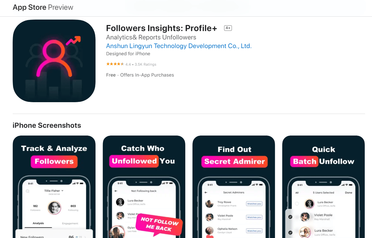 Abonnés Insights Profile + App Store