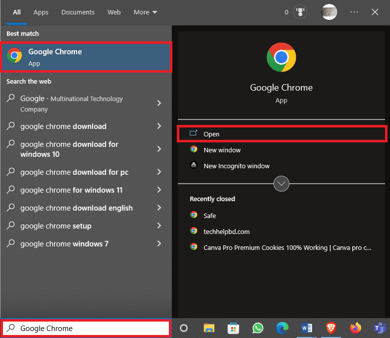 Başlat menüsünden Google Chrome'u açın