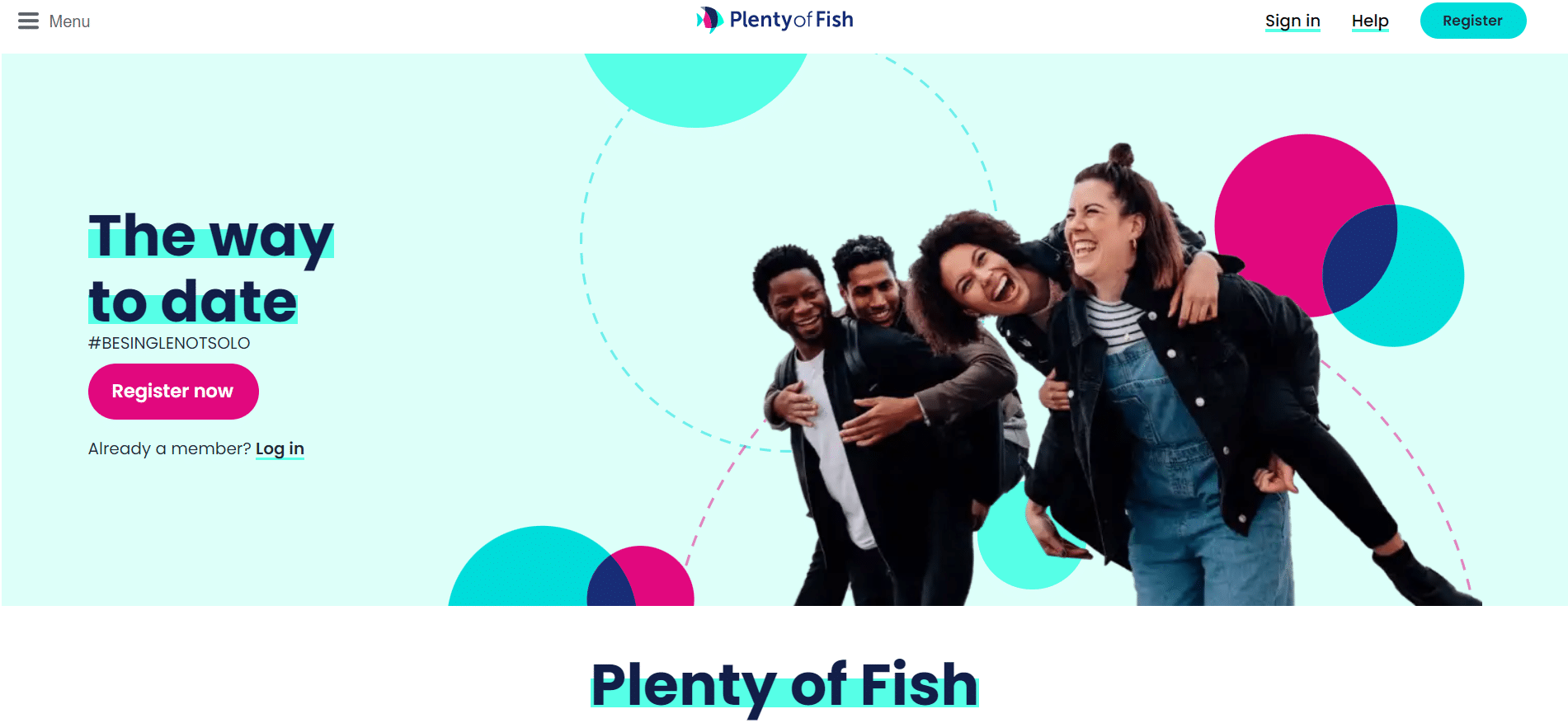 Página de inicio de Plenty of Fish