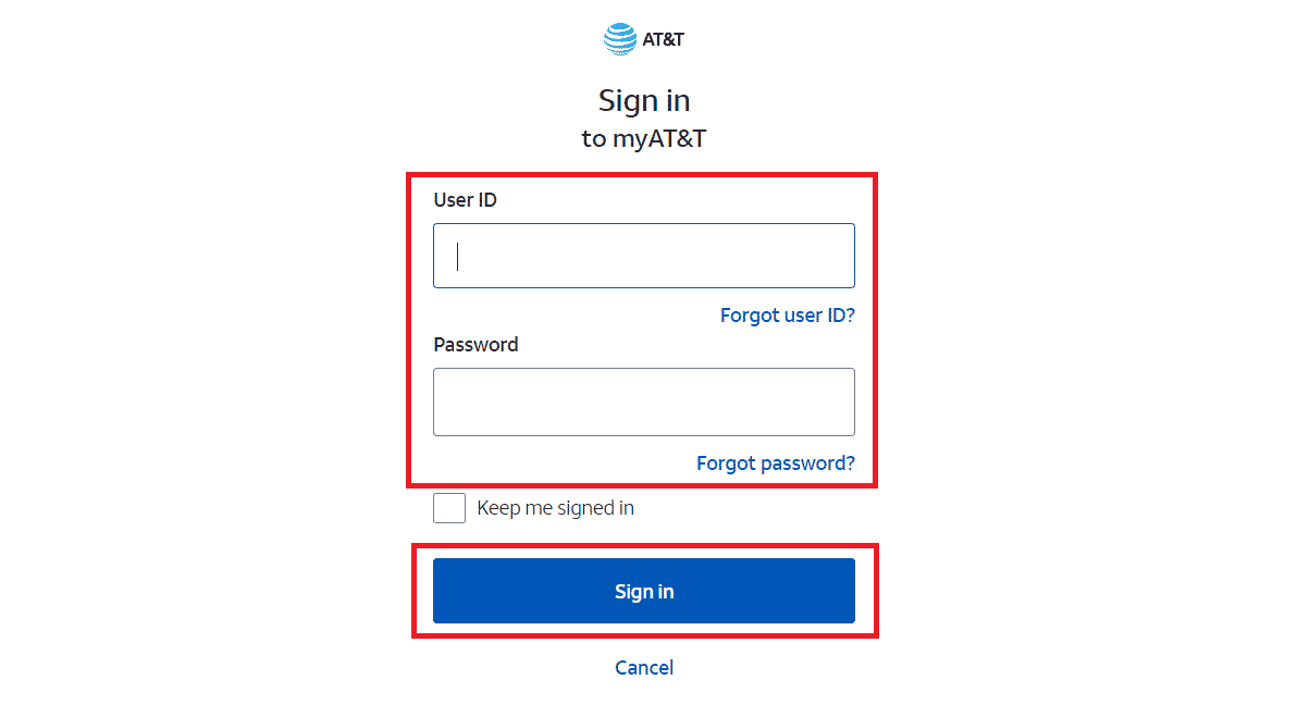 使用 AT&T 登录页面中的用户 ID 和密码登录您的 AT&T 帐户 |如何关闭 AT&T 消息备份和同步