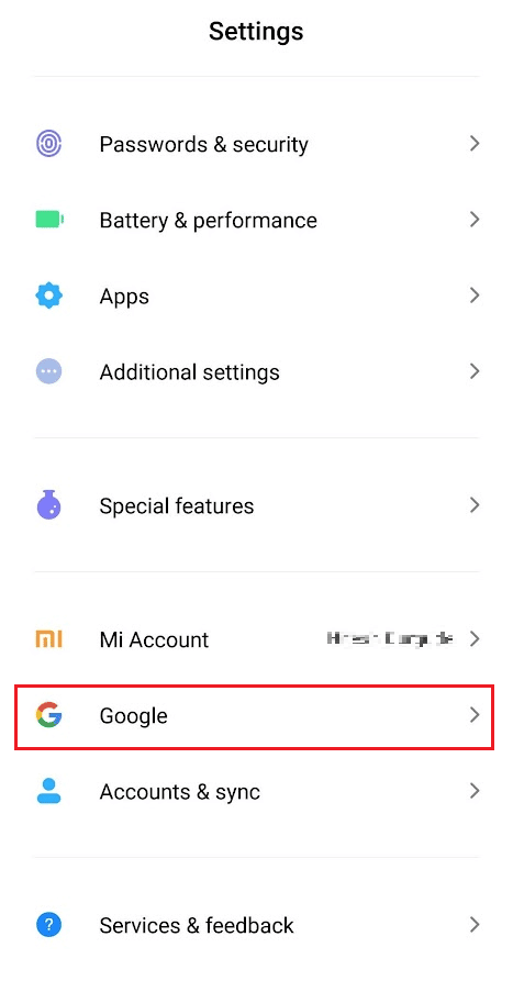 Glisați în jos și atingeți Google | Cum să comutați e-mailul pentru controlul parental în Google