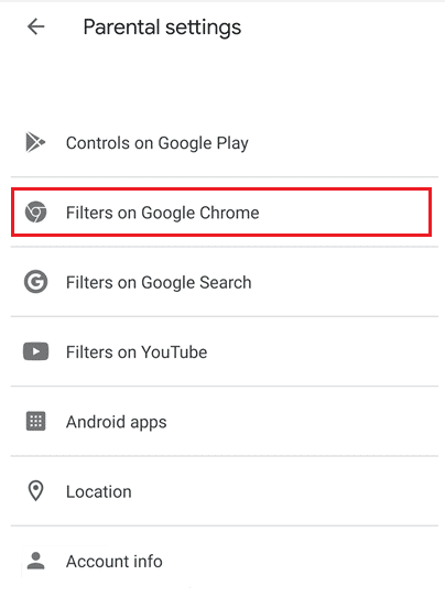 Appuyez sur Gérer les paramètres - Filtres sur Google Chrome | le contrôle parental peut-il voir le mode incognito