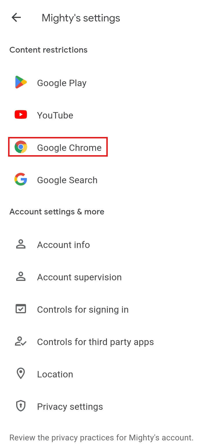 Appuyez sur Google Chrome parmi les options mentionnées.