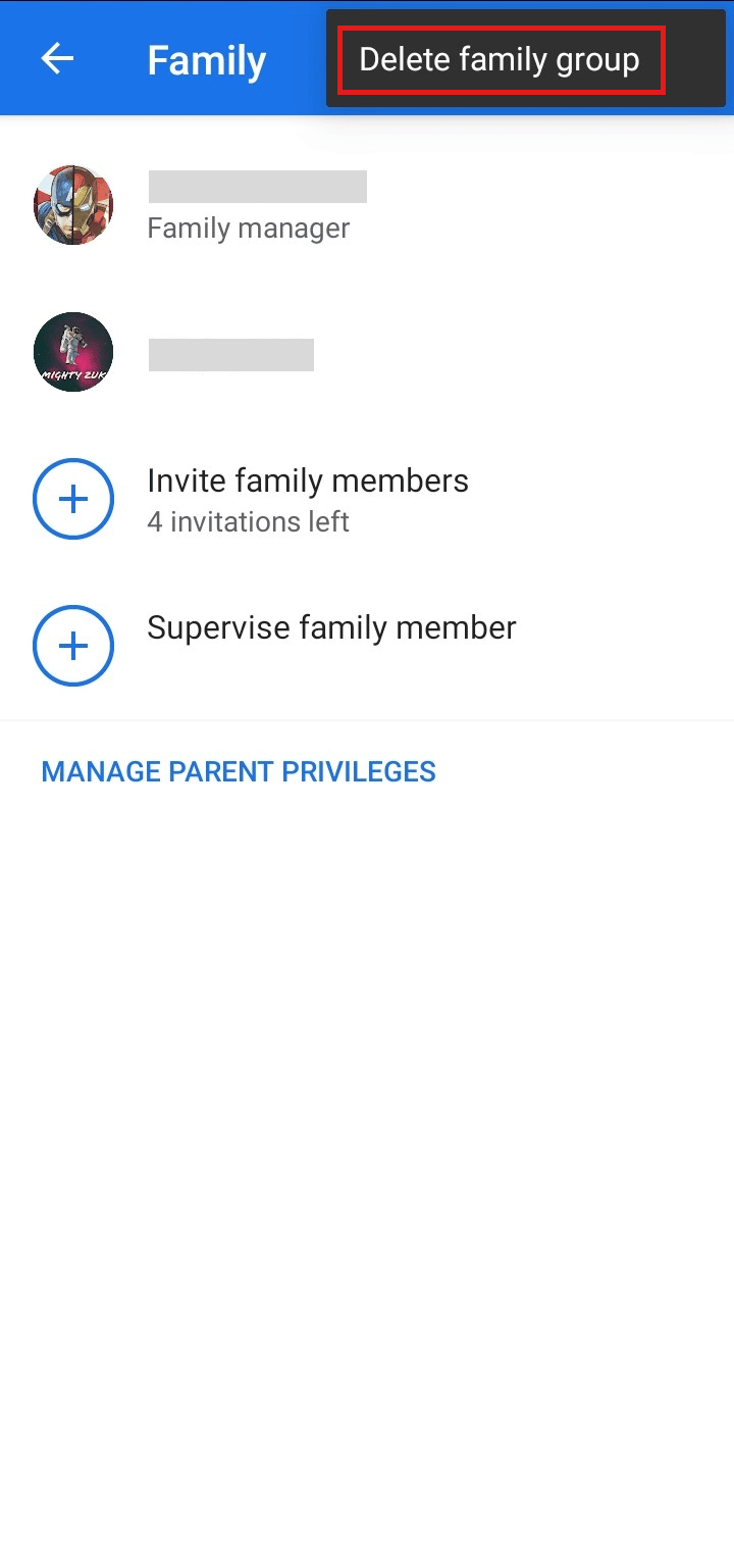 Atingeți Ștergeți grupul de familie.