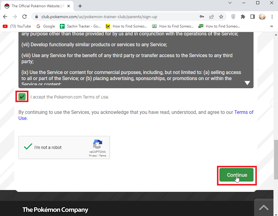 Pokemon.comの利用規約に同意しますをクリックします。ポケモンGOがログインに失敗する問題を修正