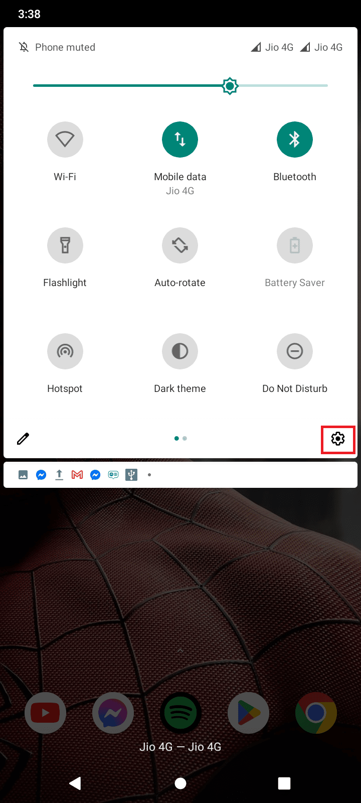 toque nas configurações