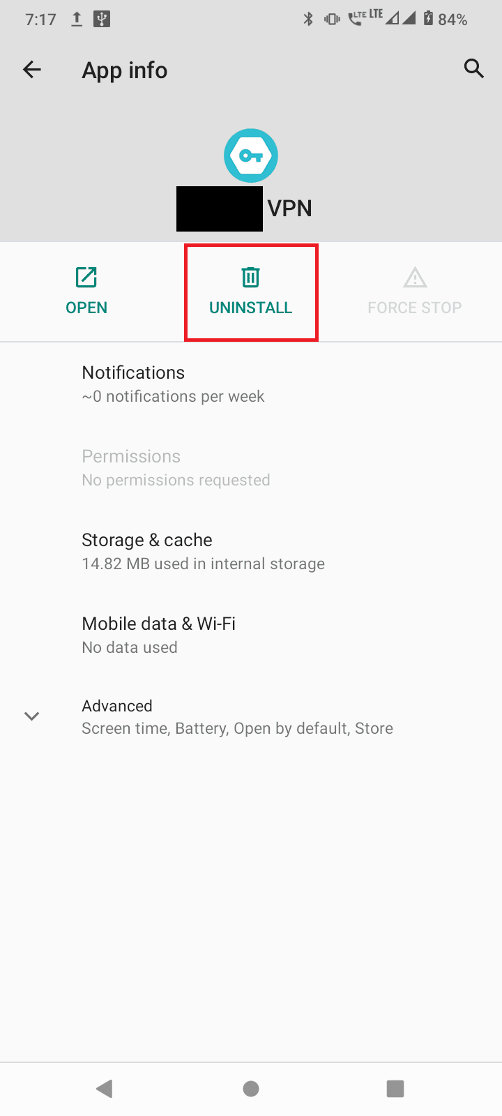 toque em desinstalar
