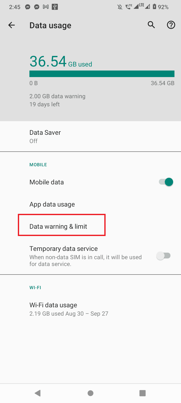 ketuk peringatan & batas data