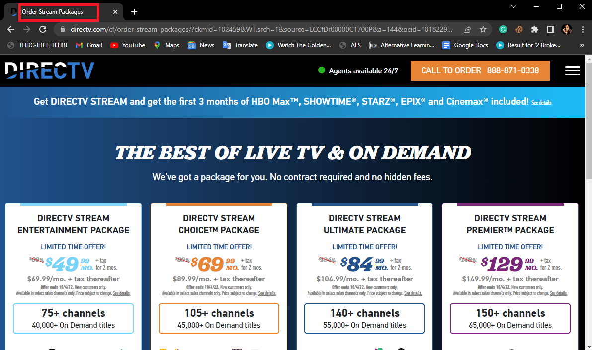 vá para a página de pacotes do DirecTV Order Stream