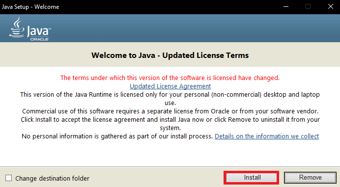 Java セットアップ ウィザードをインストールします。 Minecraft でのエラー コード 1 の意味は何ですか?修正方法