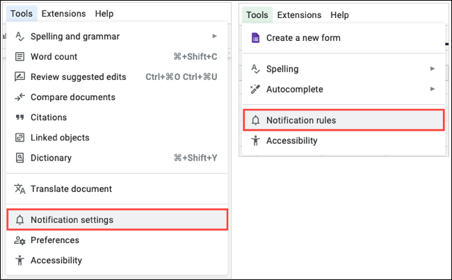 Configuración de notificaciones y reglas de notificación en el menú Herramientas