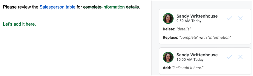 Ediciones sugeridas en Google Docs
