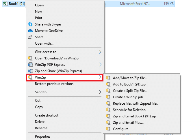lorsque vous faites un clic droit sur n'importe quel fichier de votre ordinateur à partir de l'option WinZip, vous obtiendrez plusieurs autres options et vous pourrez choisir en conséquence