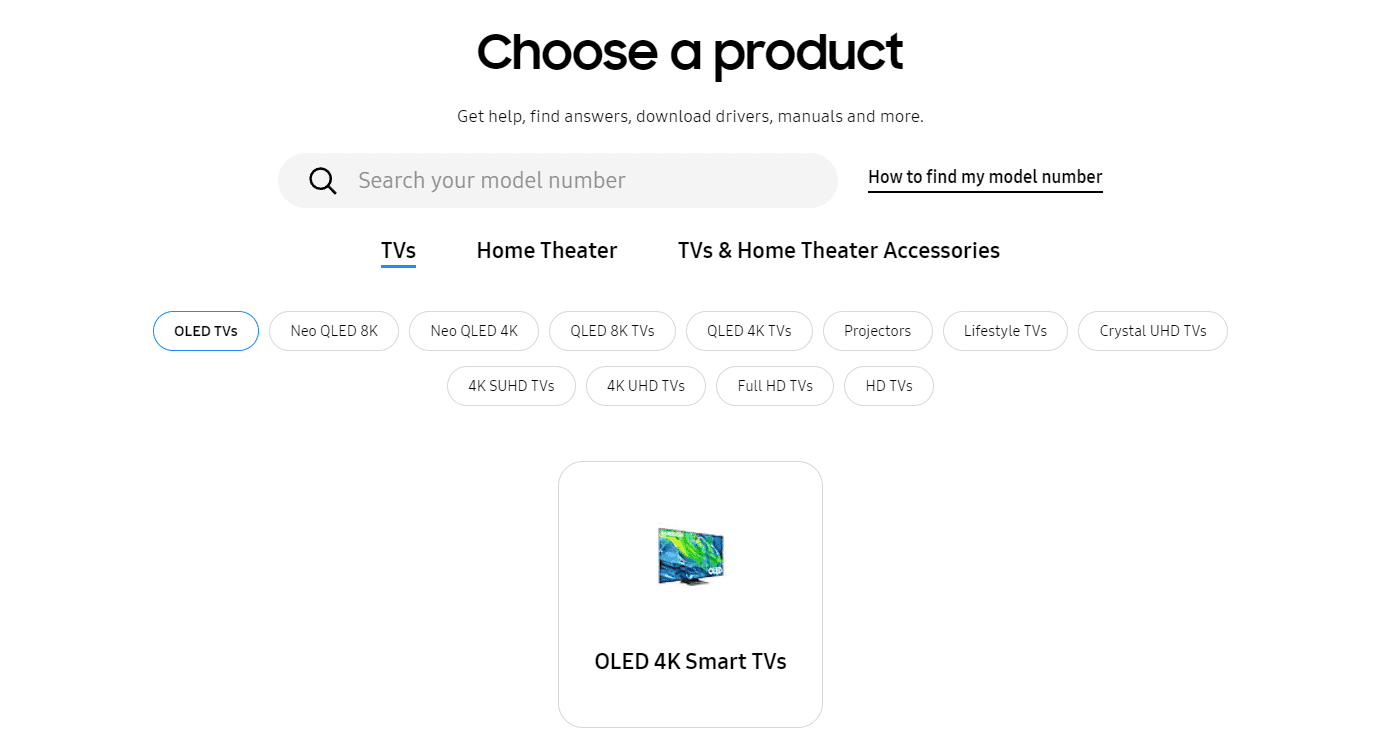 Ouvrez la page du centre de téléchargement Samsung et choisissez votre modèle de téléviseur. Correction de la liaison de modèle d'erreur sur Samsung TV
