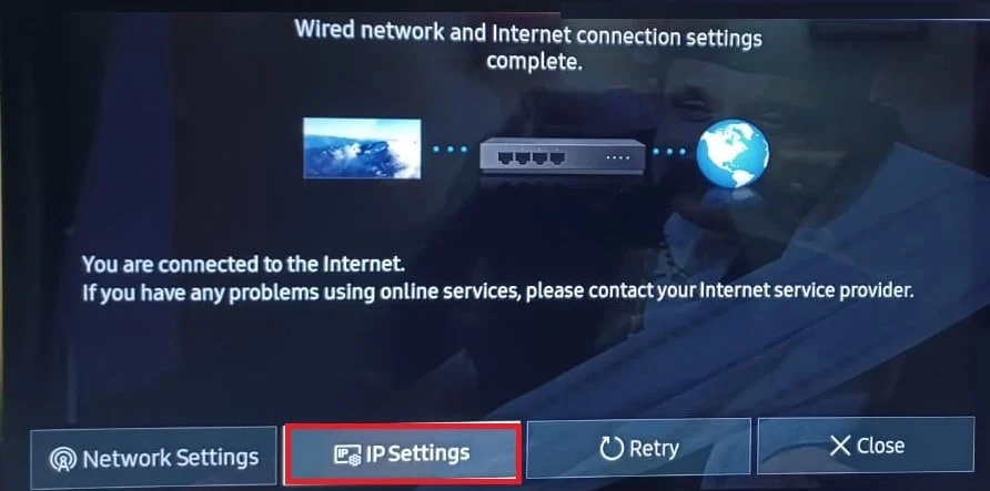 Paramètres IP État du réseau Téléviseur Samsung. Correction de la liaison de modèle d'erreur sur Samsung TV