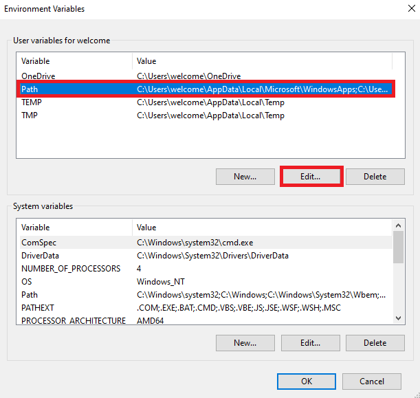 คลิกเส้นทางแล้วคลิกแก้ไข แก้ไขรหัสออก 0 Minecraft บน Windows 10