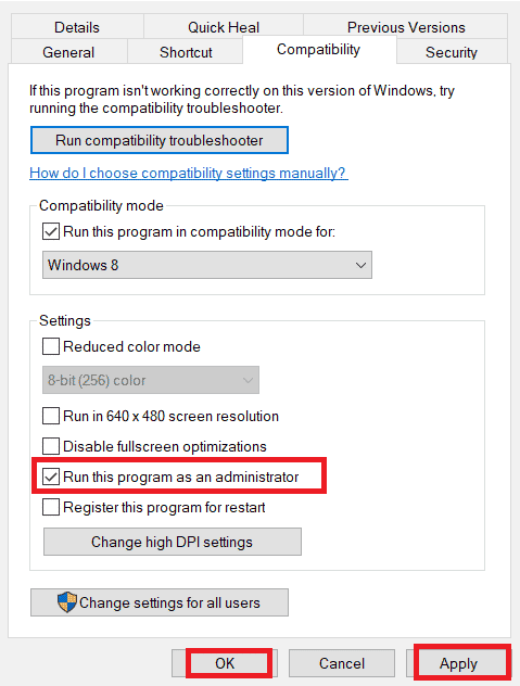 تحقق من خيار تشغيل هذا البرنامج كمسؤول ضمن قسم الإعدادات. إصلاحات سهلة لمشكلات Twitch Lagging