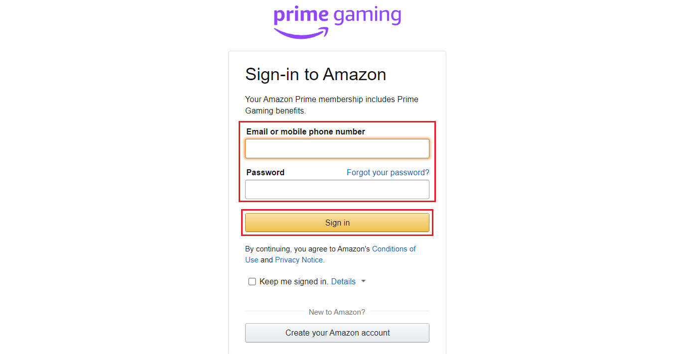 Inserisci le credenziali del tuo account Amazon Prime e fai clic su Accedi