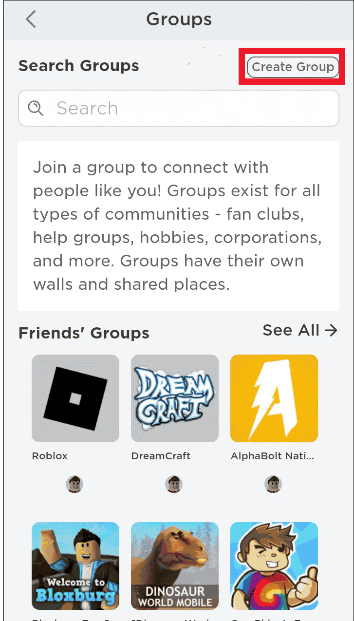 Toque em Criar opções de grupo