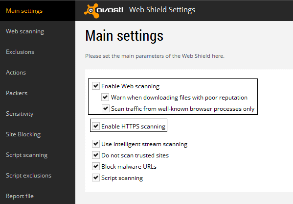 Dezactivați scanarea https