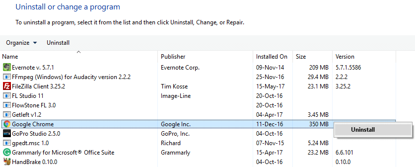 dezinstaleaza google chrome