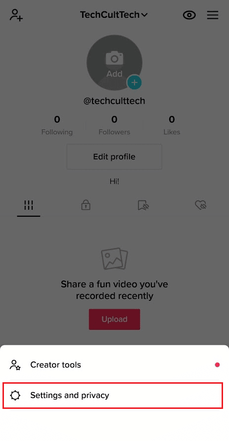 toque em Configurações e privacidade | Como excluir seus comentários no TikTok