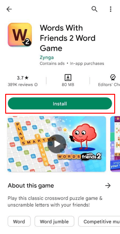 Selecione o jogo e toque em Instalar.
