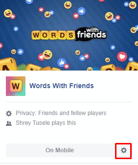 Localize o Words With Friends e clique no ícone de engrenagem.