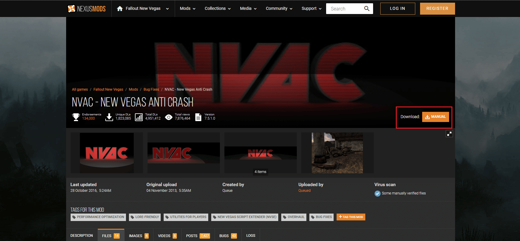 تنزيل Fallout new vegas anti Cras mode from nexusmods