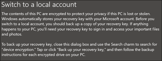 Un mesaj de avertizare. Dacă utilizați criptarea dispozitivului sau BitLocker, trebuie mai întâi să faceți o copie de rezervă a cheii de recuperare.