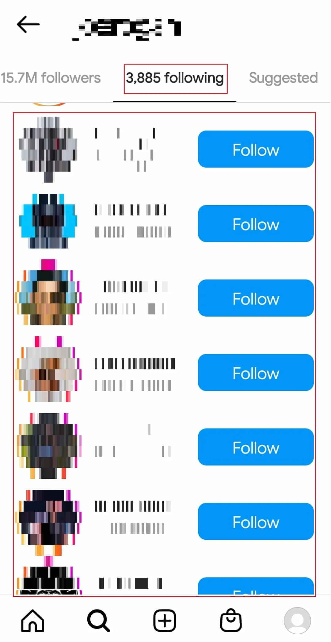 Lista de urmărire pe instagram