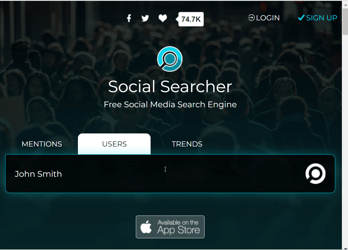 pagina web de căutare socială