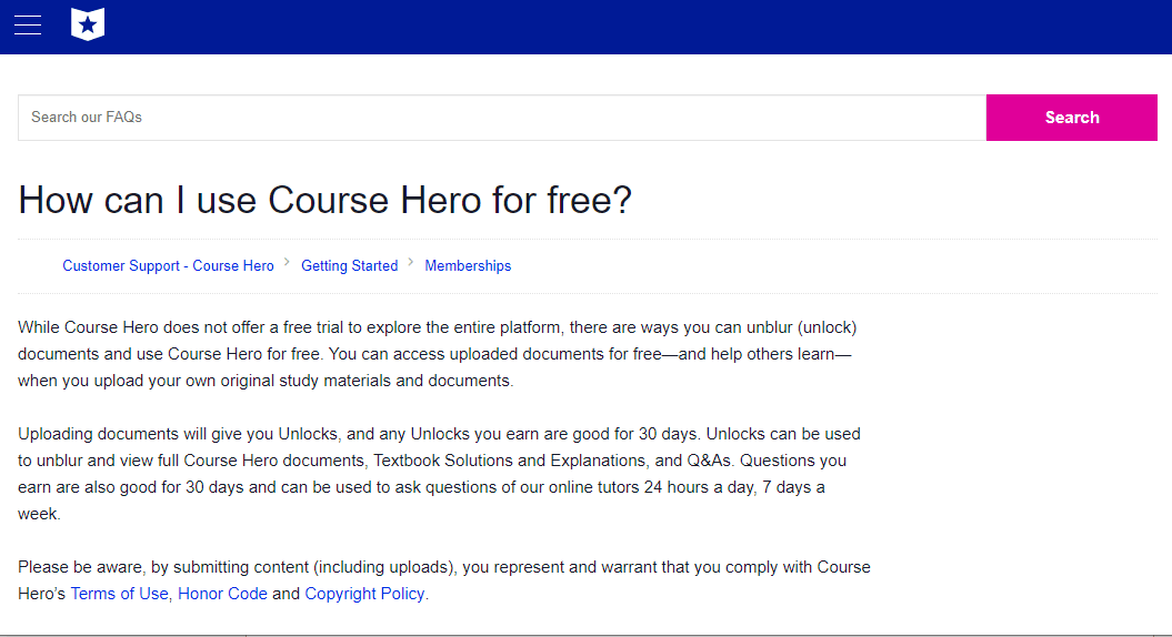 لا تقدم Course Hero نسخة تجريبية مجانية