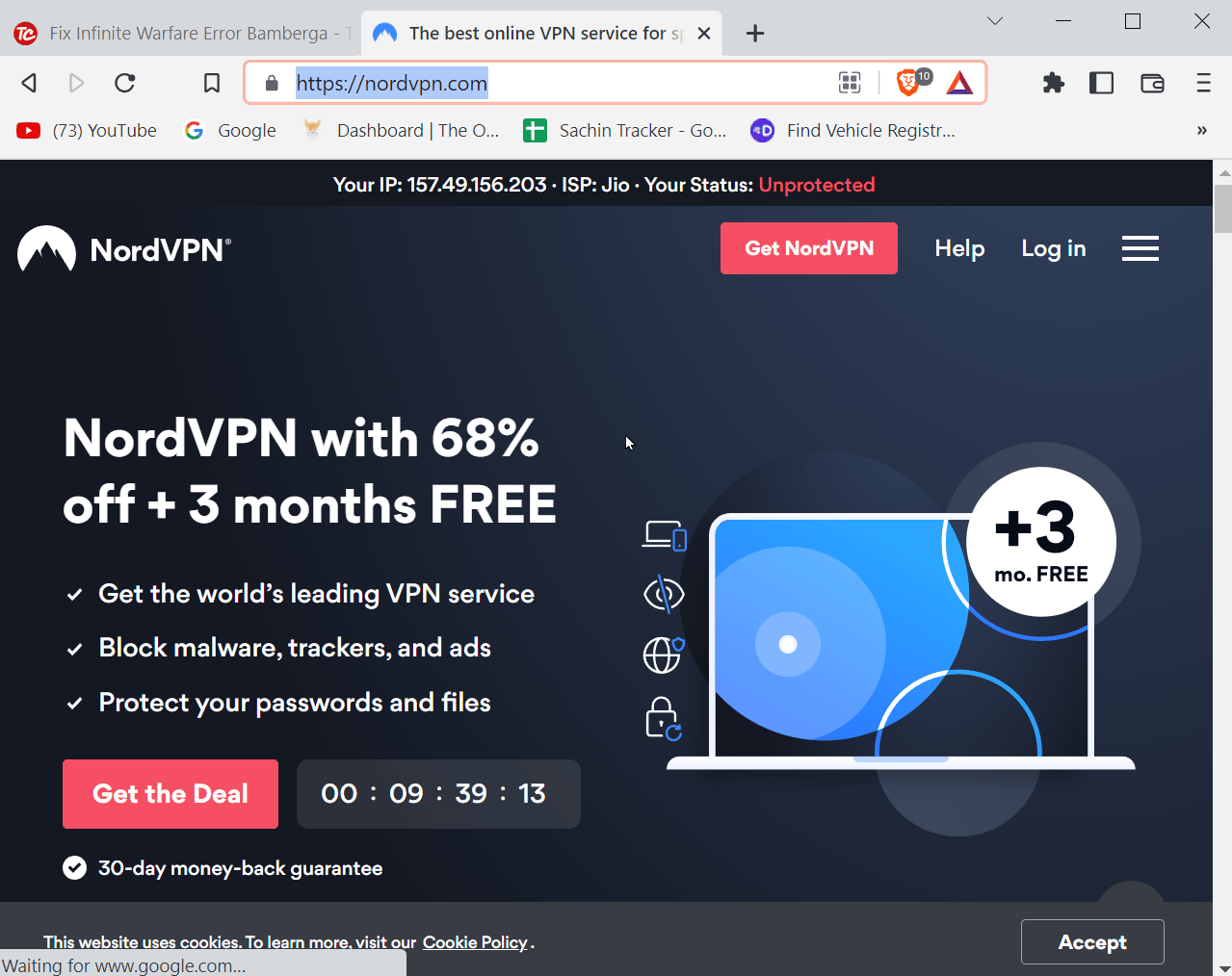 Página de inicio de NordVPN