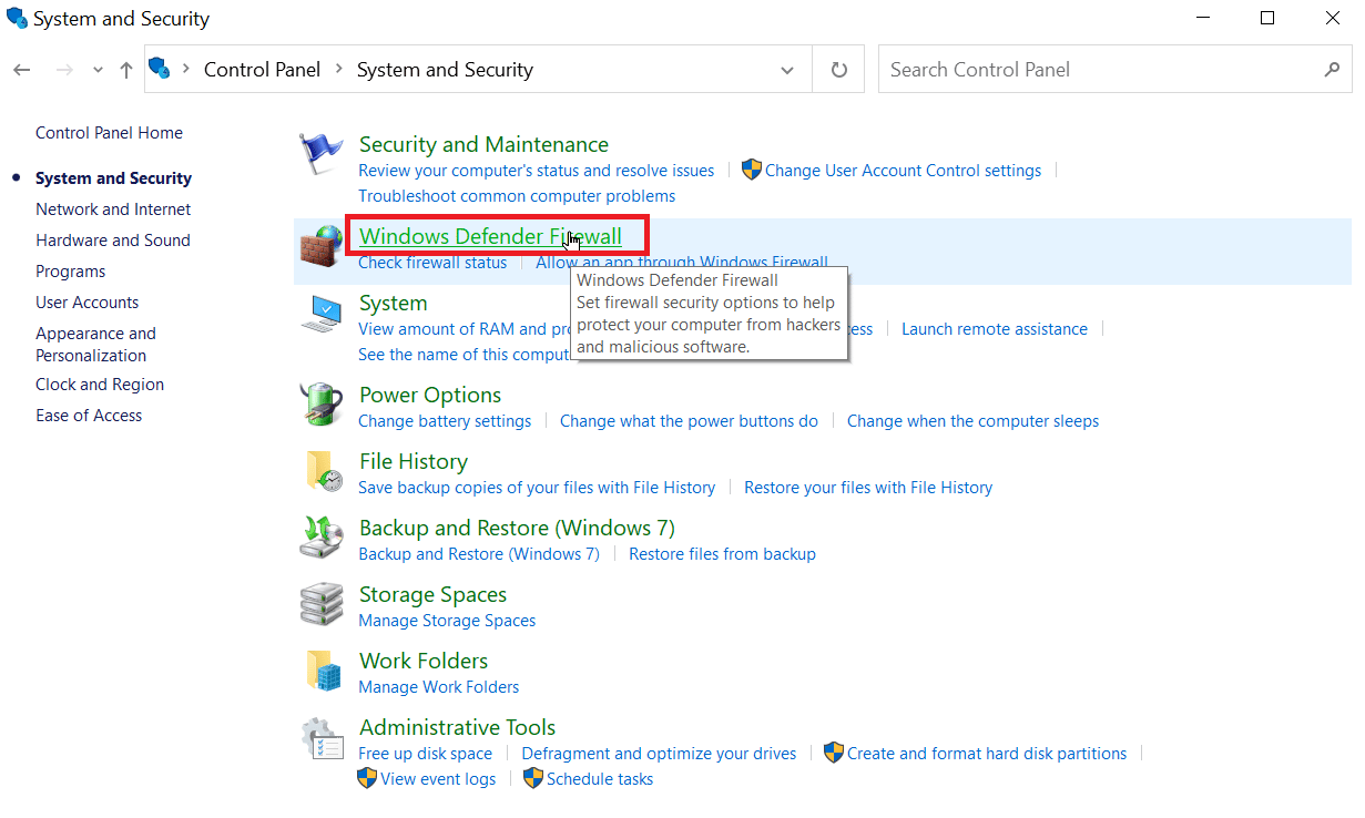 haga clic en el cortafuegos de Windows Defender. Cómo desbloquear Minecraft en la escuela