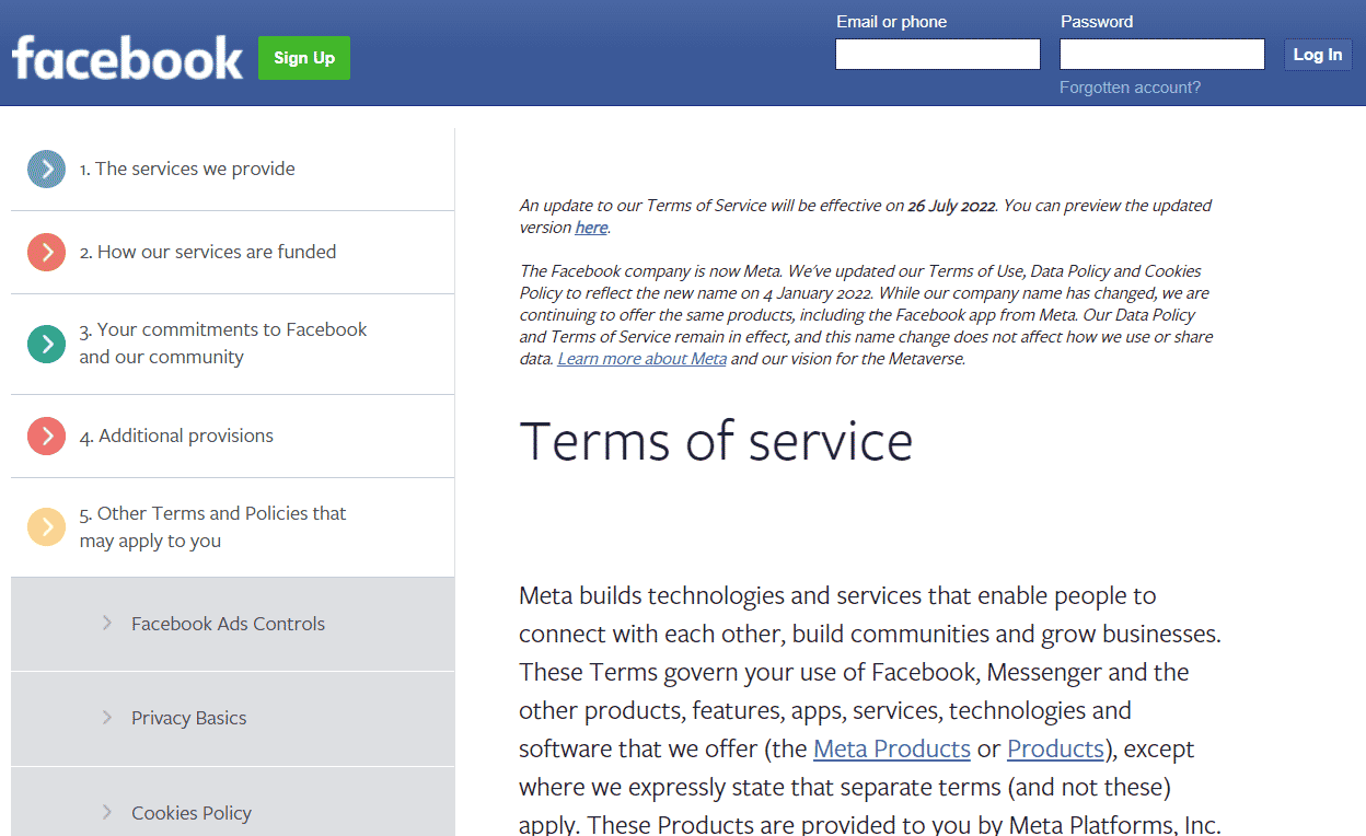 Persyaratan layanan Facebook | Bagaimana Anda Dapat Memulihkan Akun Facebook yang Dinonaktifkan