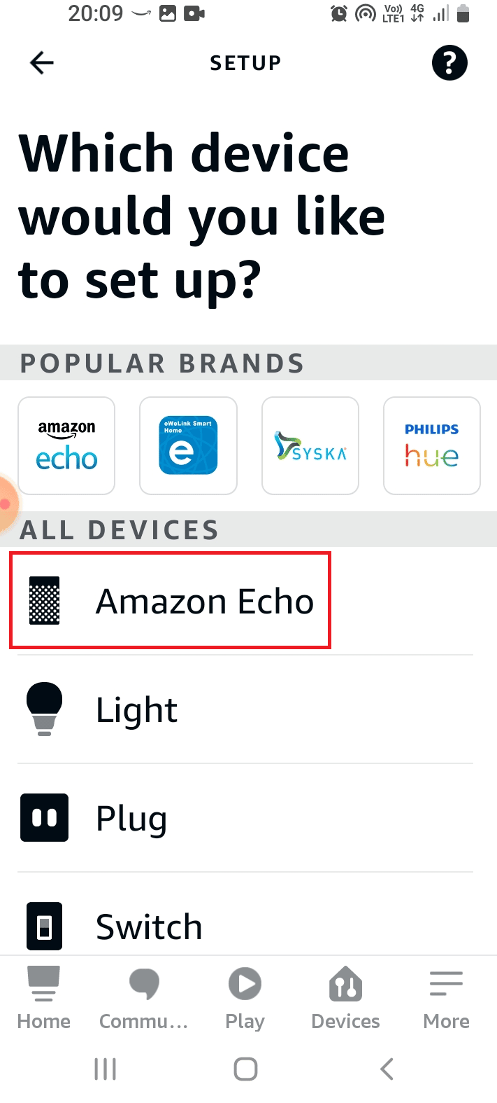 Tippen Sie im Abschnitt ALLE GERÄTE auf die Option Amazon Echo
