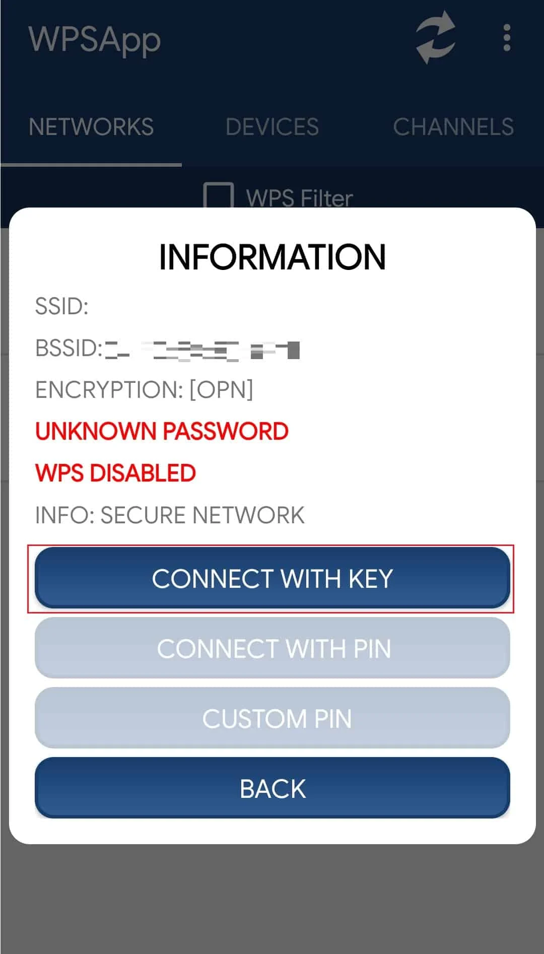 terhubung dengan kunci di aplikasi android WPSApp