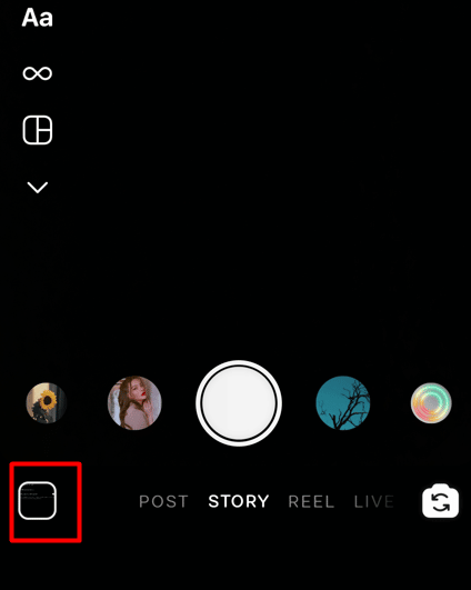點擊您部分左下角的圖庫圖標 |如何在 Instagram Story 上播放視頻