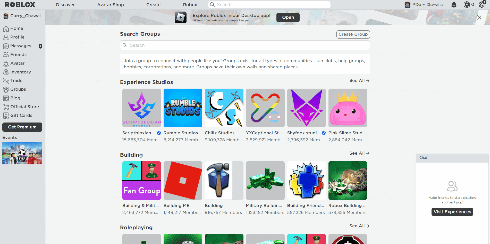 Page des groupes Roblox