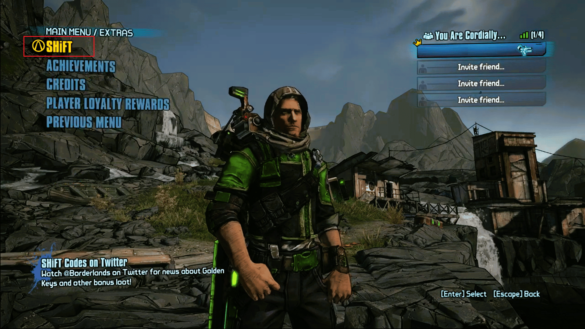 kliknij opcję SHIFT w Borderlands 2 Extras