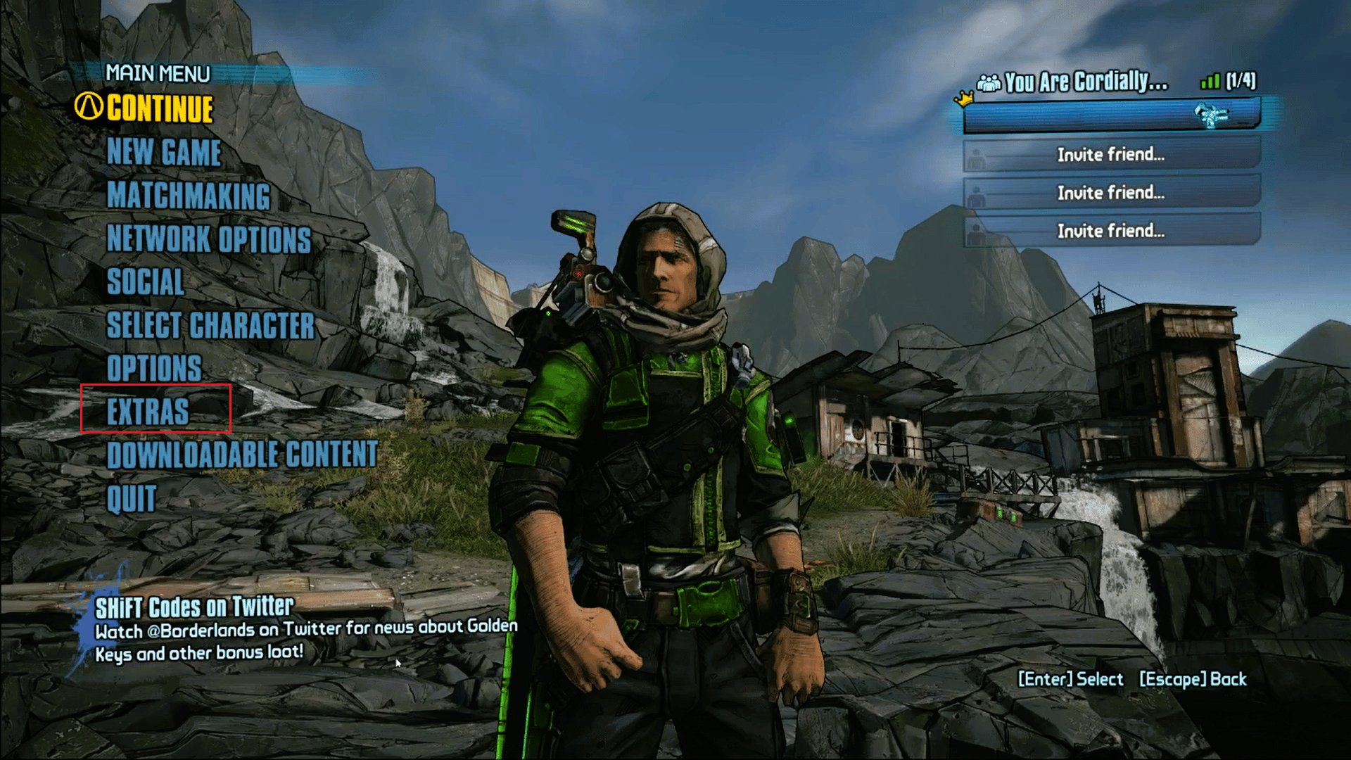 kliknij Dodatki w grze Borderlands 2