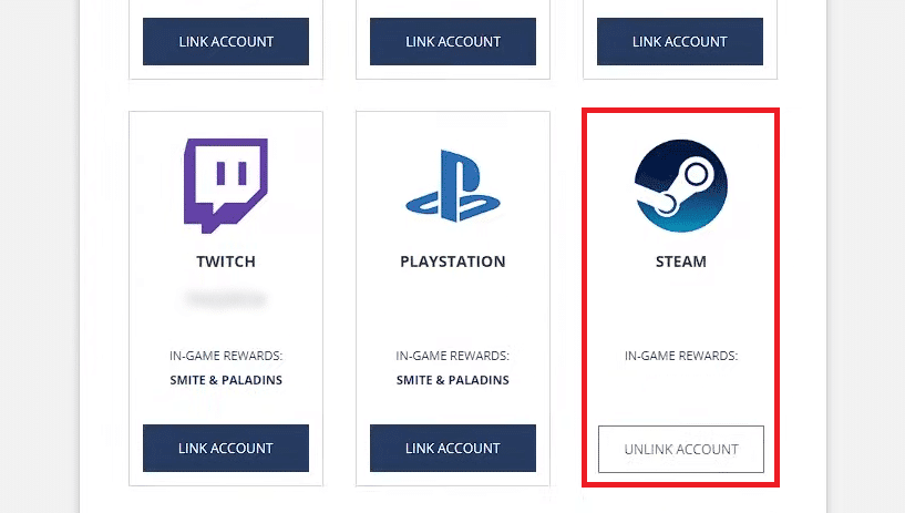 Steam'e bağlı Smite hesabıyla BAĞLANTILI HESAPLAR sayfasına geri döneceksiniz.