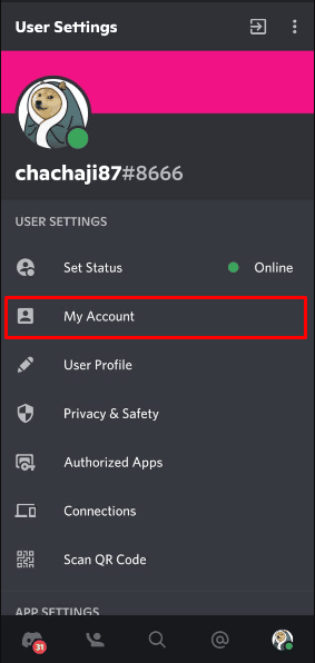 Appuyez maintenant sur l'option Mes comptes dans le menu des paramètres utilisateur.