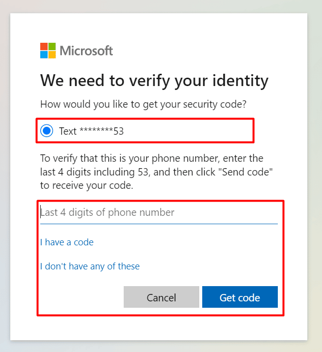 Po wybraniu pomocniczego adresu e-mail lub numeru telefonu i wpisaniu pomocniczego adresu e-mail kliknij Pobierz kod.