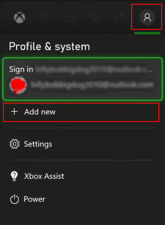 Z zakładki Profil i system wybierz Dodaj nowy | ponownie połącz się z usługą Xbox Live