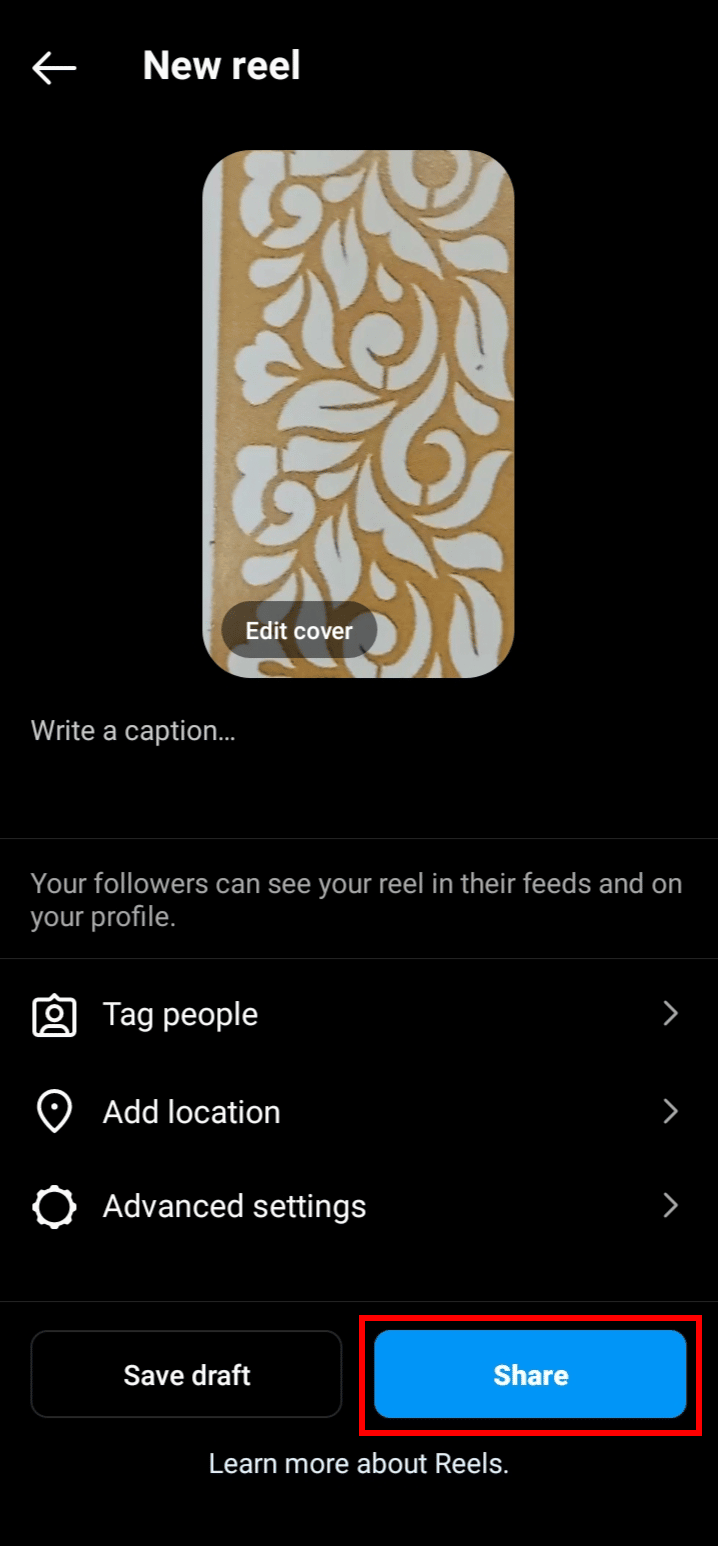[共有] ボタンをタップして、リールを Instagram に投稿します。 | | | | Instagramリールを一時停止する方法