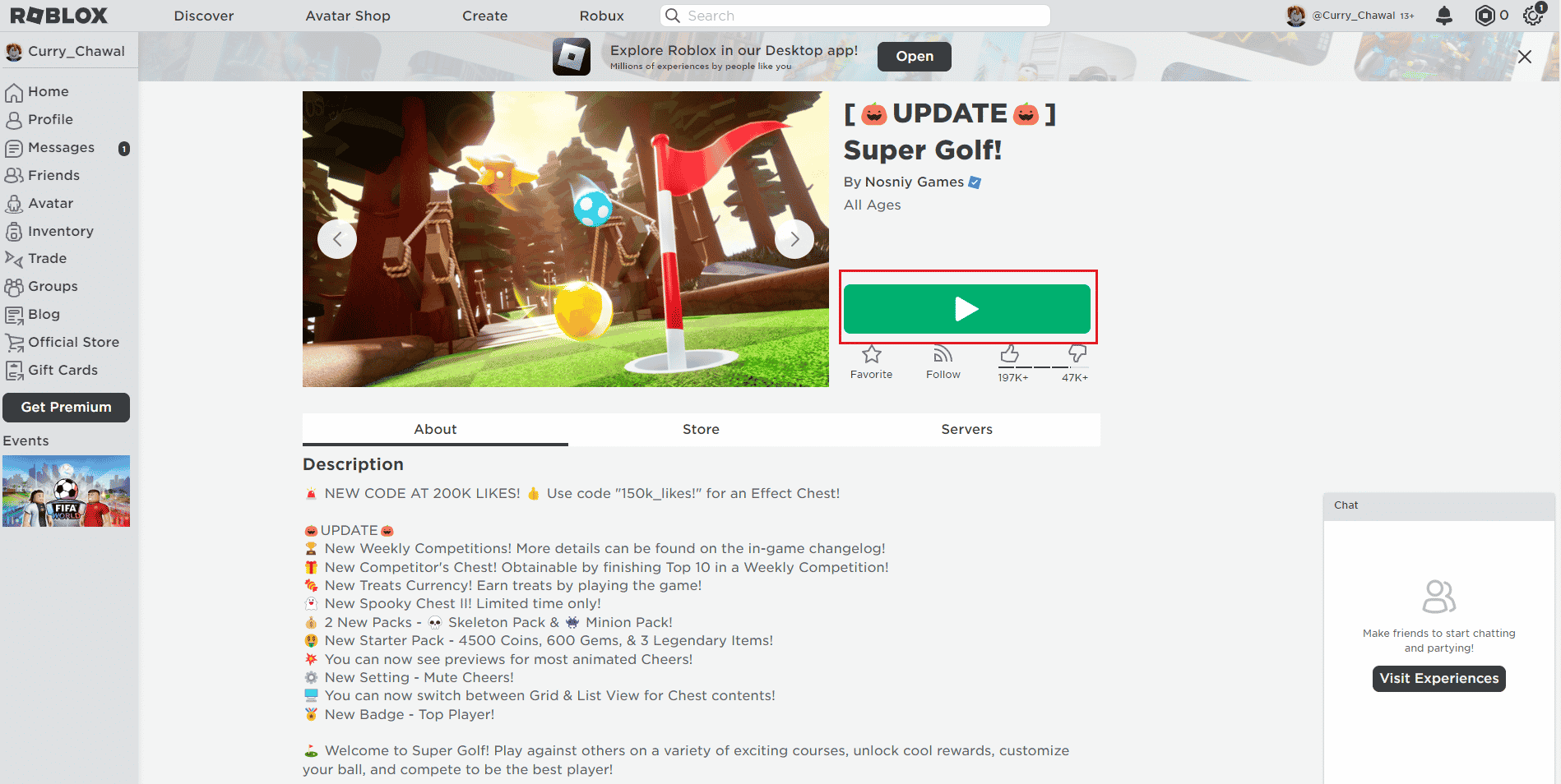 Pagina di gioco Roblox Super Gold