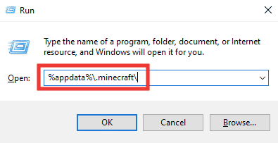 appdata minecraft yazın ve enter'a basın